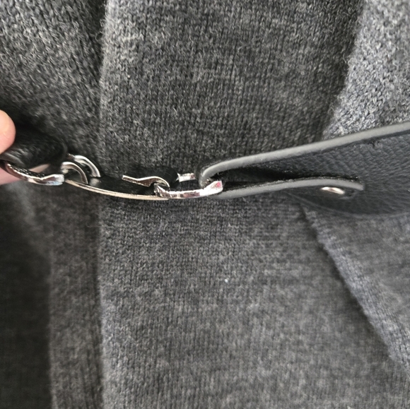 CAROLE LITTLE Extra Fine Merino Wool Gray Shawl Collar Cardigan. Size M - Picture 7 of 14